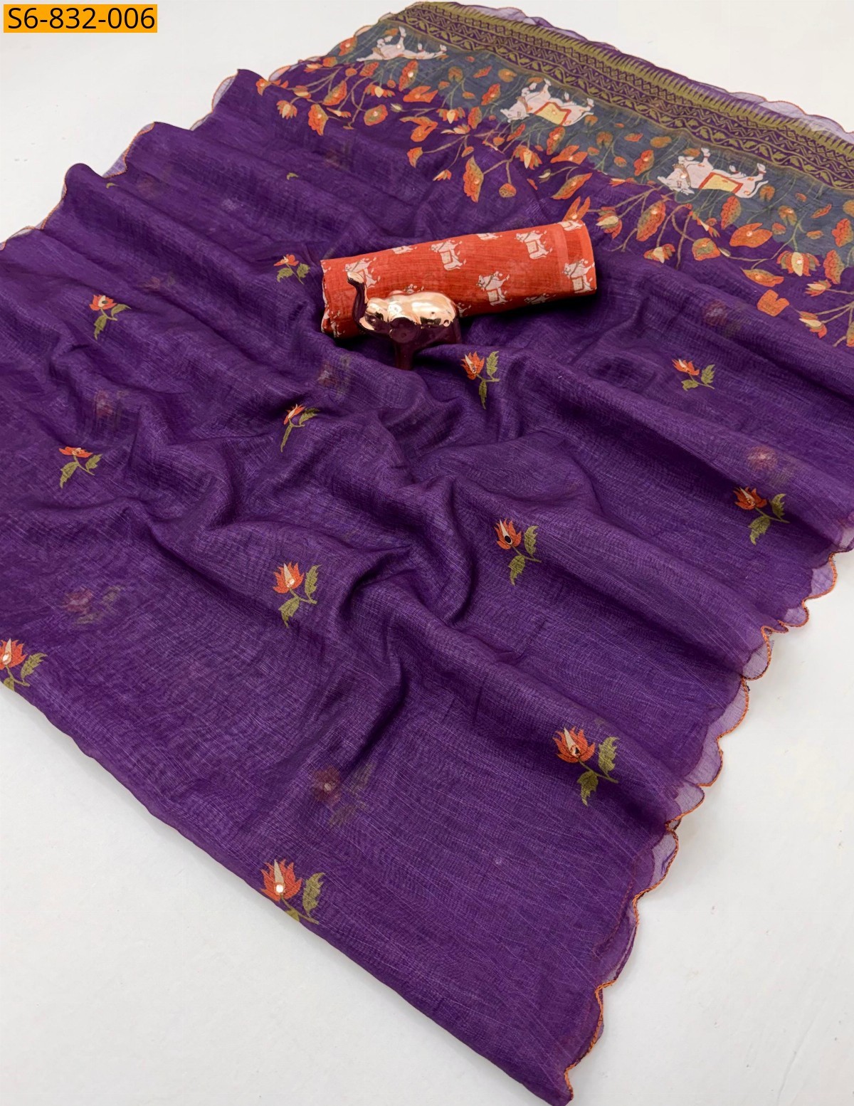 Fancy linen printed Saree