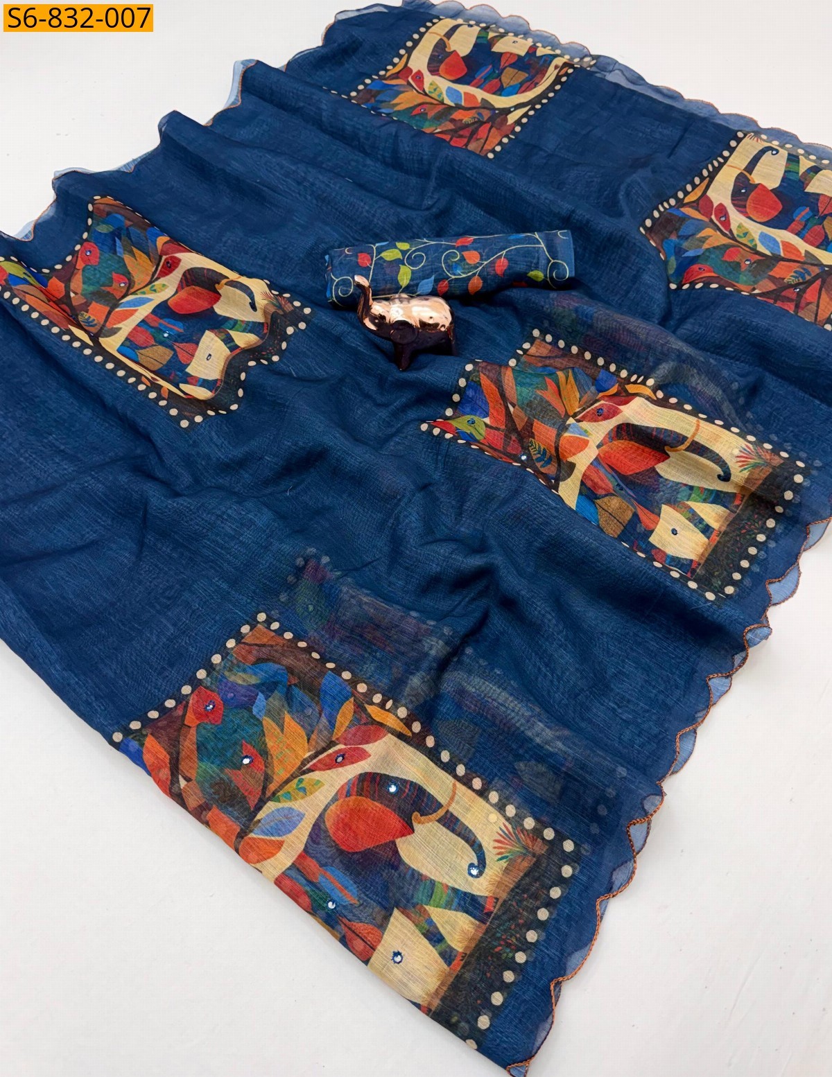 Morpitch Fancy linen printed Saree