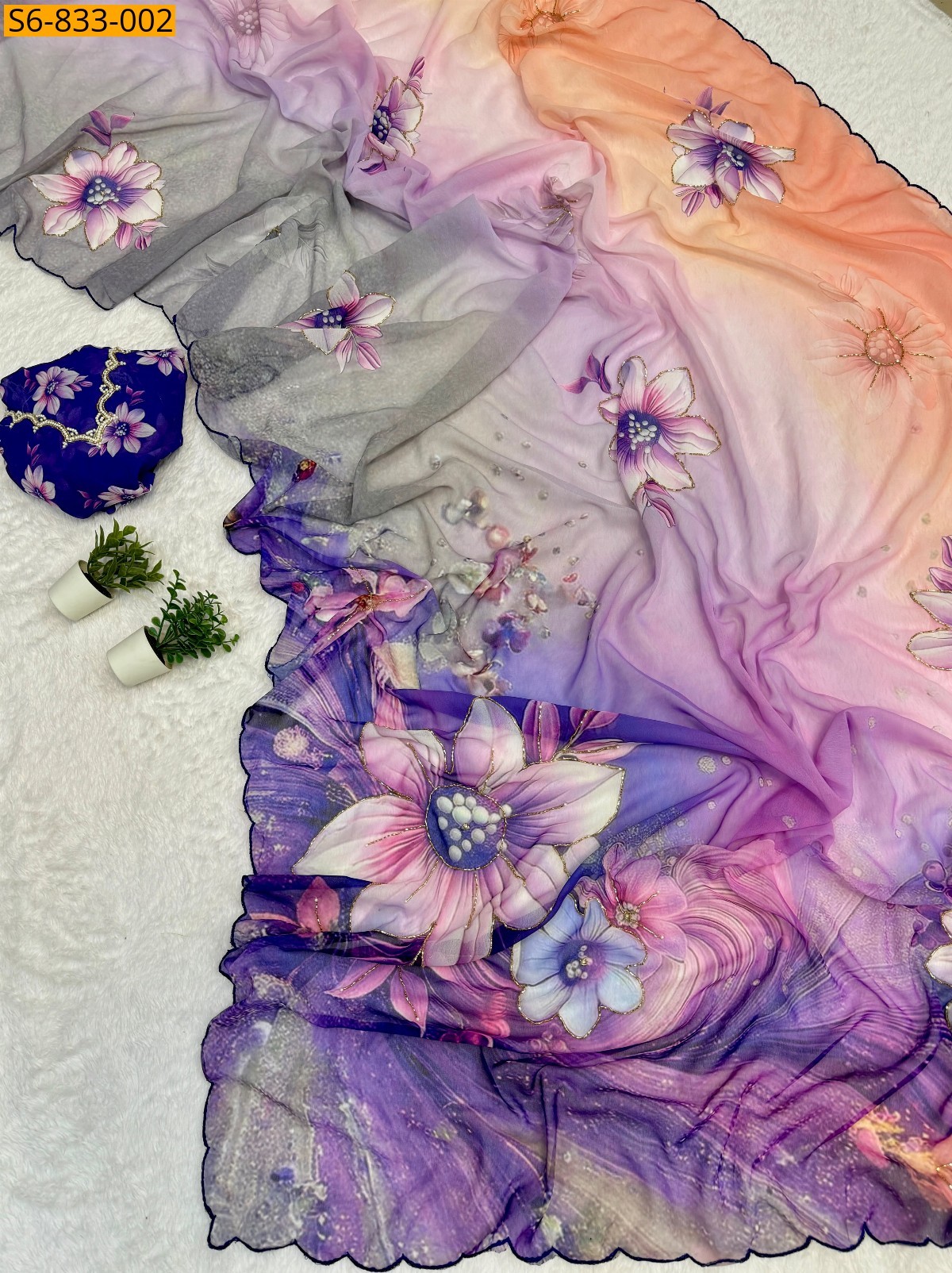Lavender Fancy weightless chiffon Printed saree