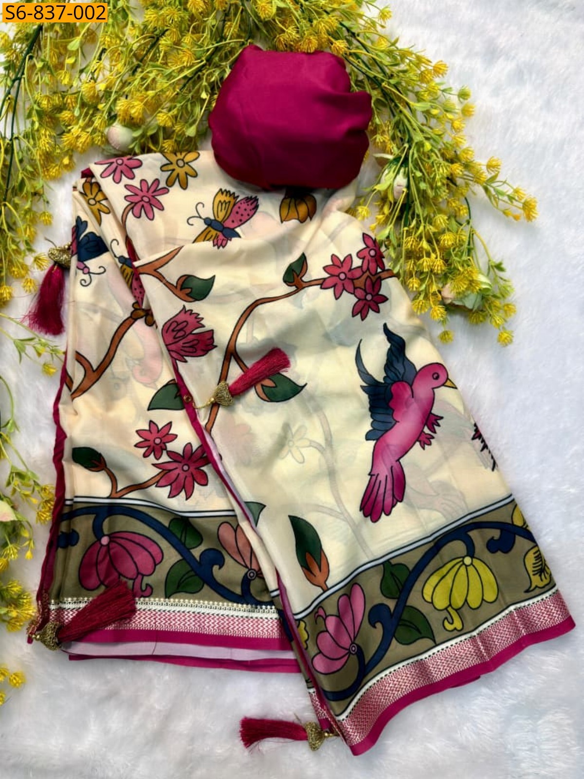 Half White Fancy Italian Silk Saree