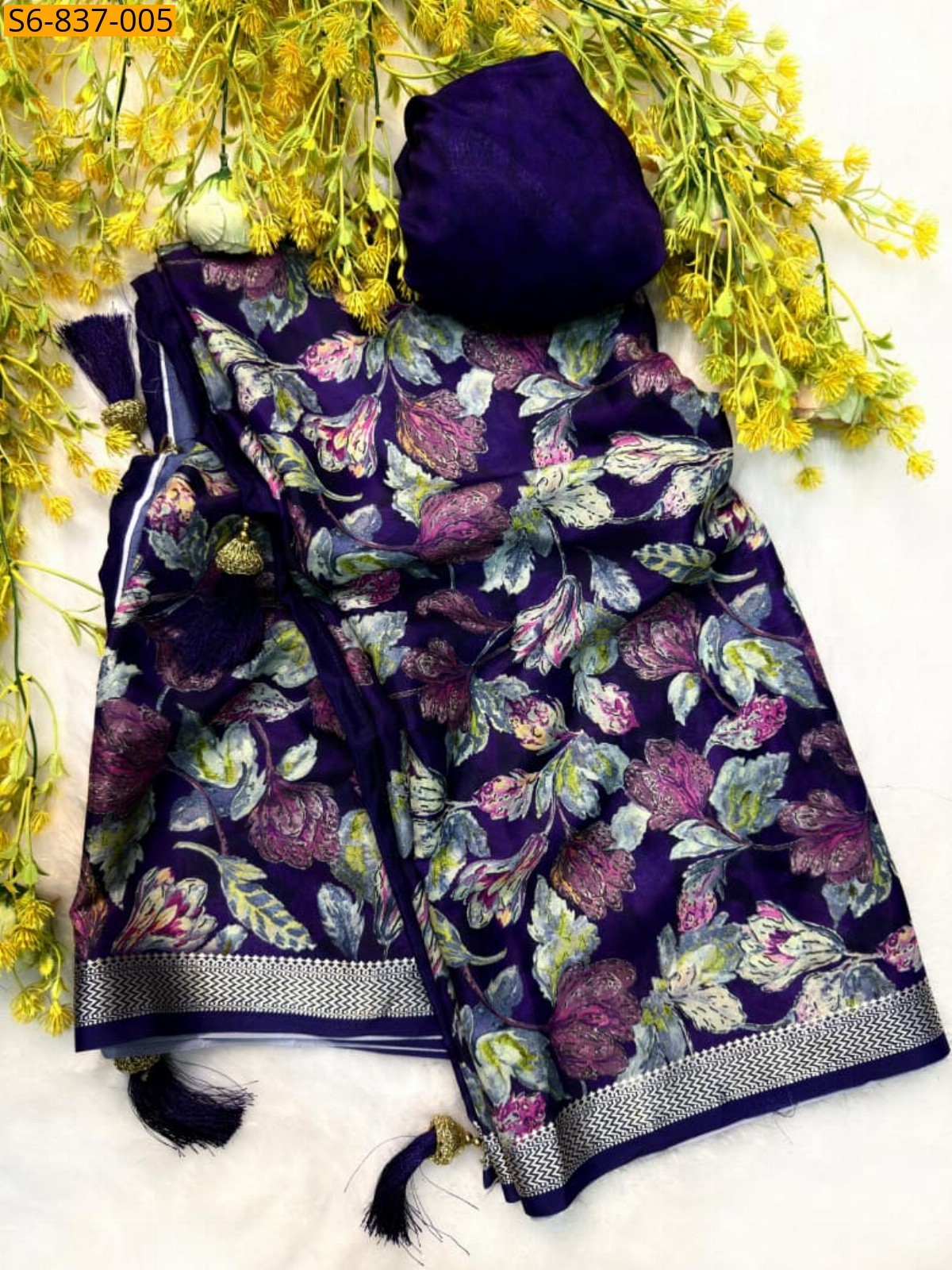 Navy blue Fancy Italian Silk Saree
