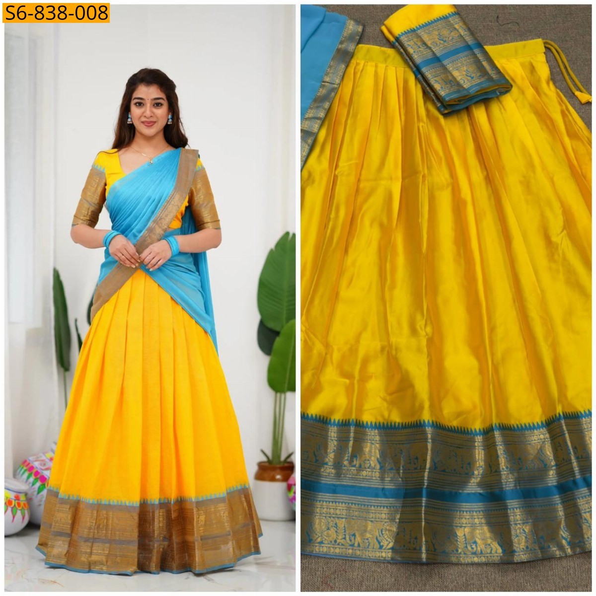 Yellow Fancy blended silk lehenga