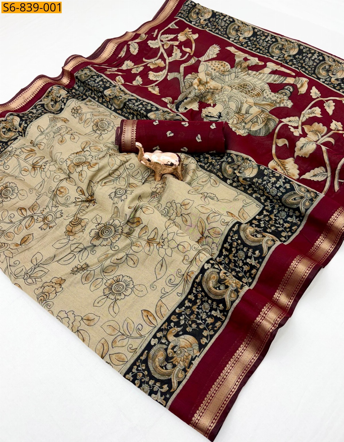 Beige Fancy Mul Cotton Saree
