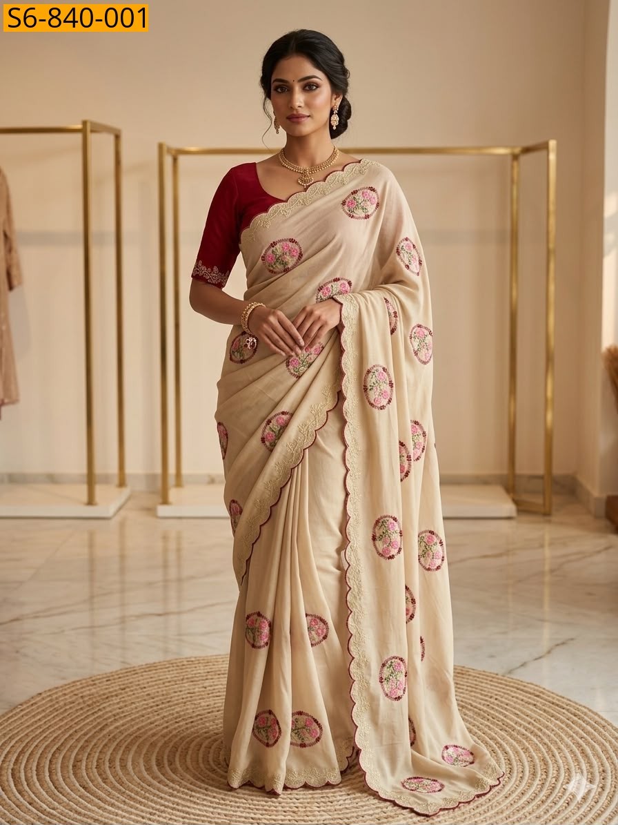 Cream Fancy star Georgette saree