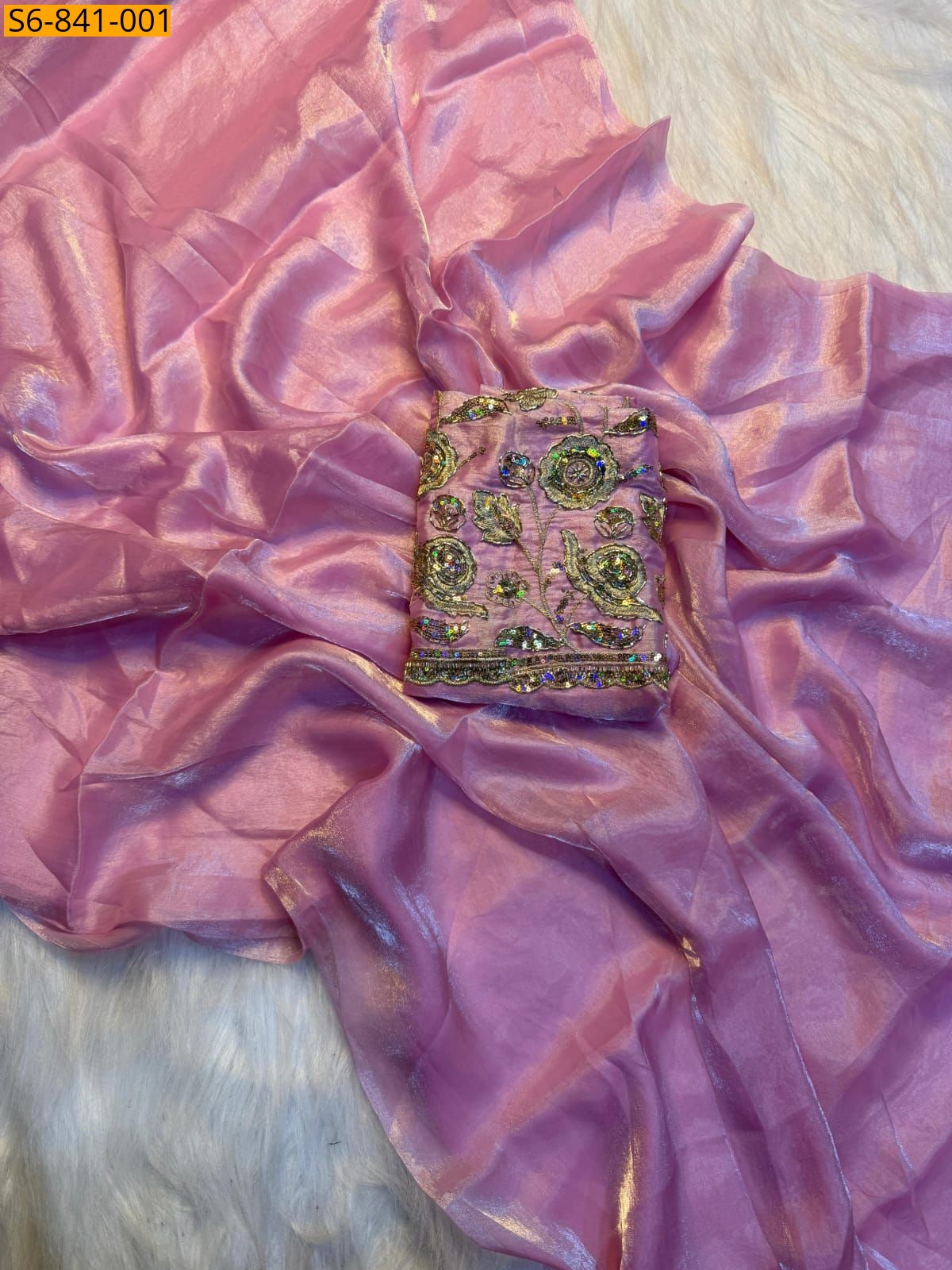 Baby Pink Fancy Two tone space silk saree