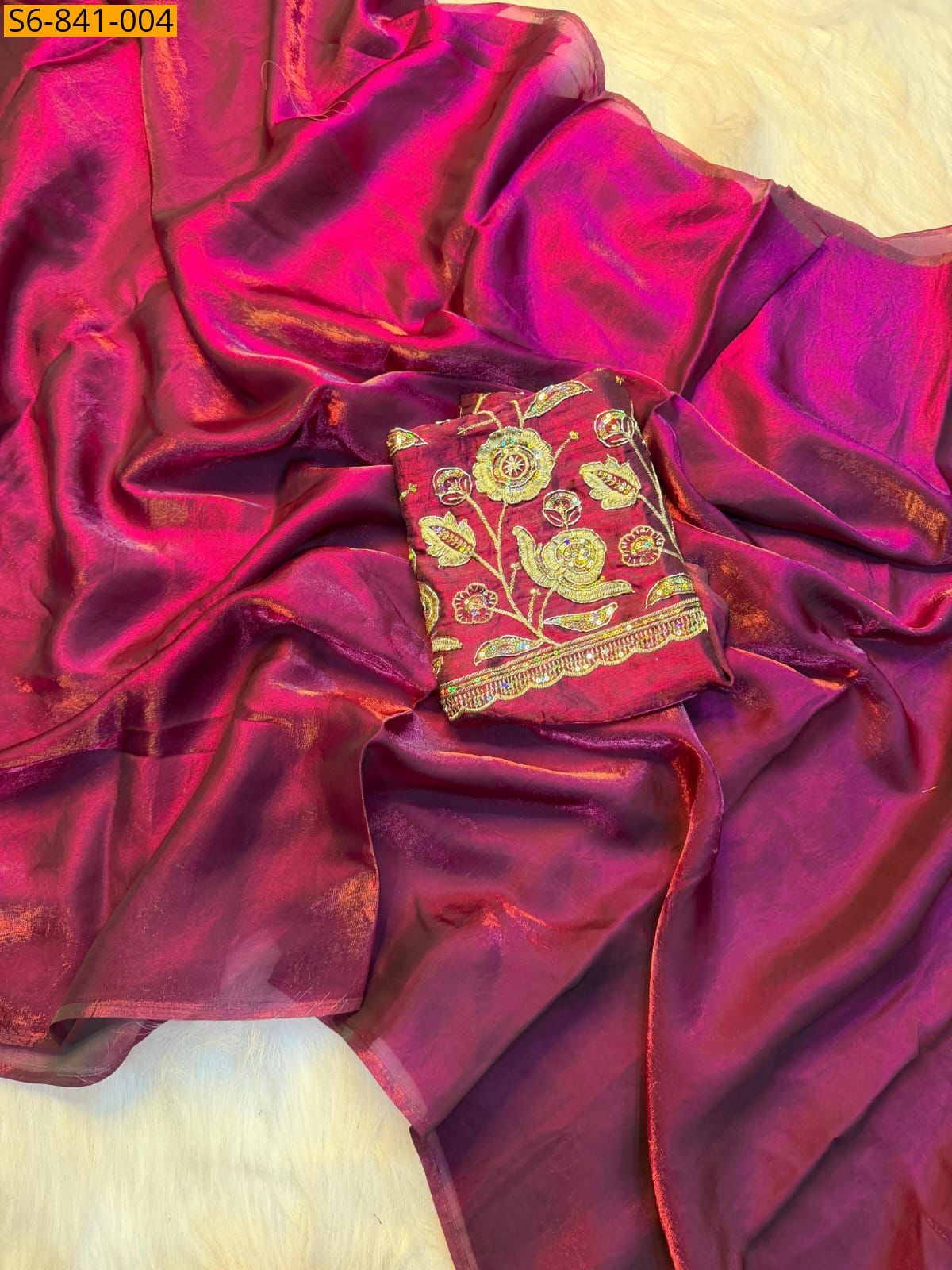 Magenta Fancy Two tone space silk saree