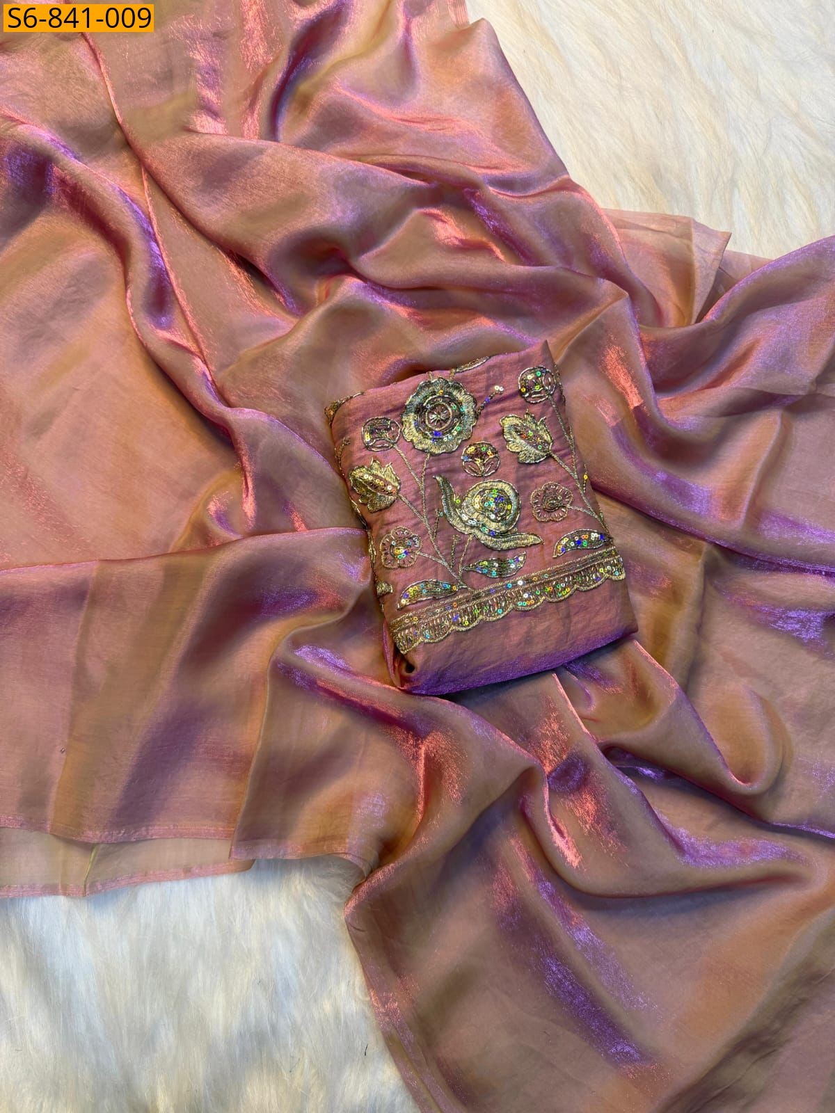 Light Onion Fancy Two tone space silk saree