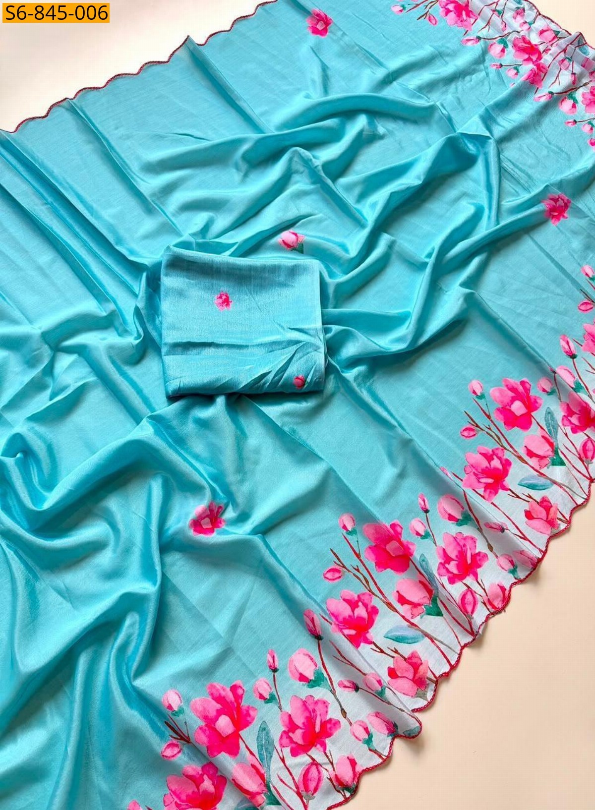 Sky Blue Fancy Chinnon saree
