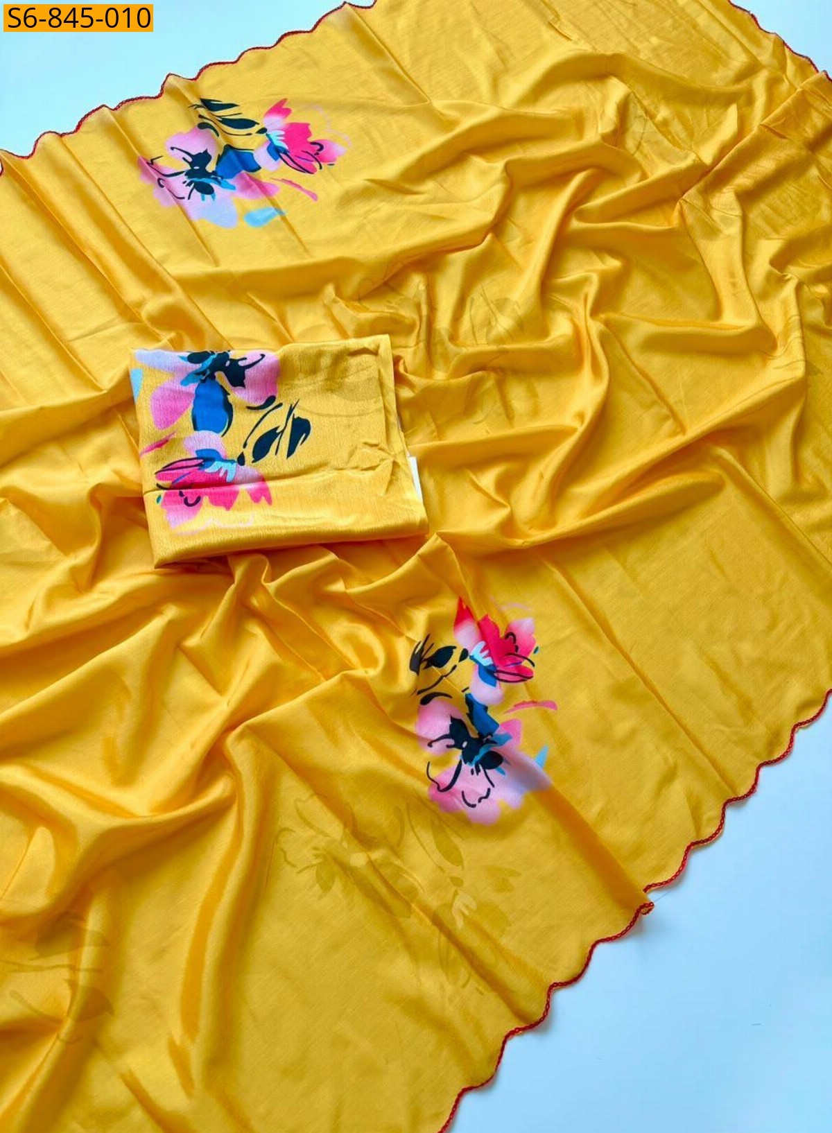 Yellow Fancy Chinnon saree