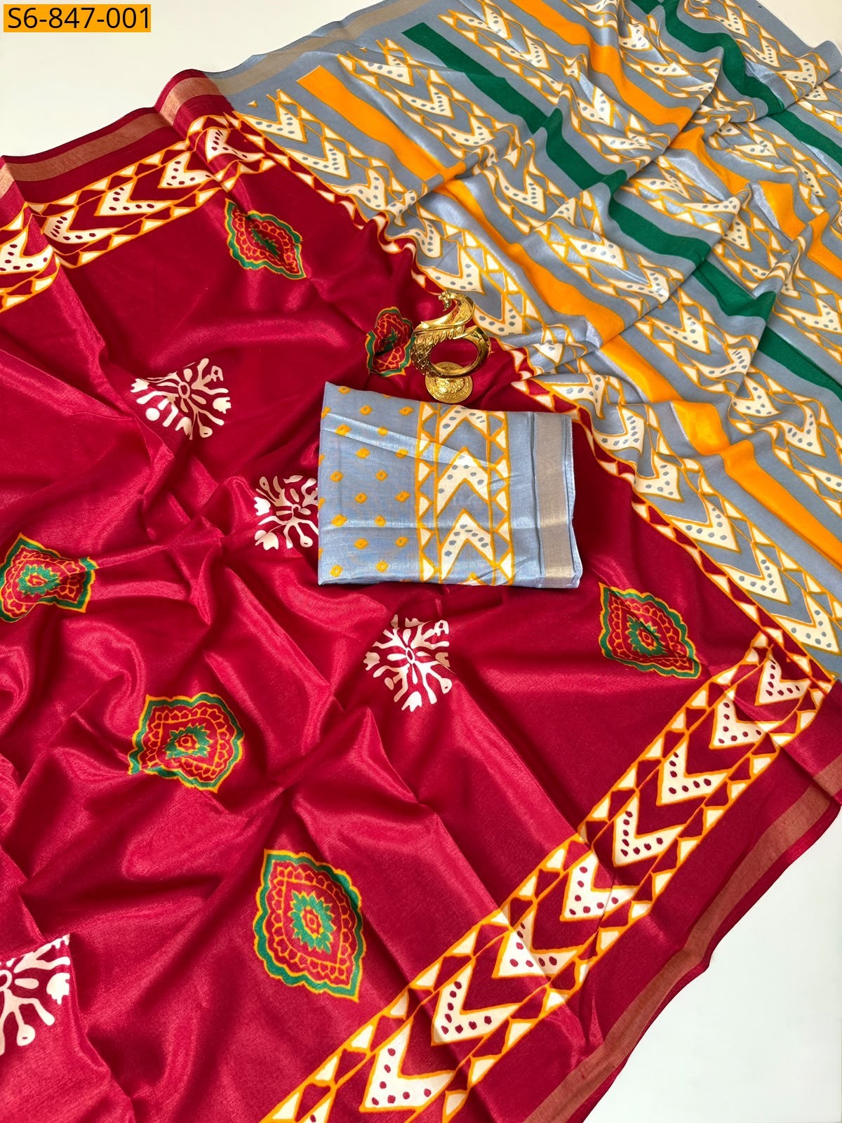 Red Fancy mul cotton saree