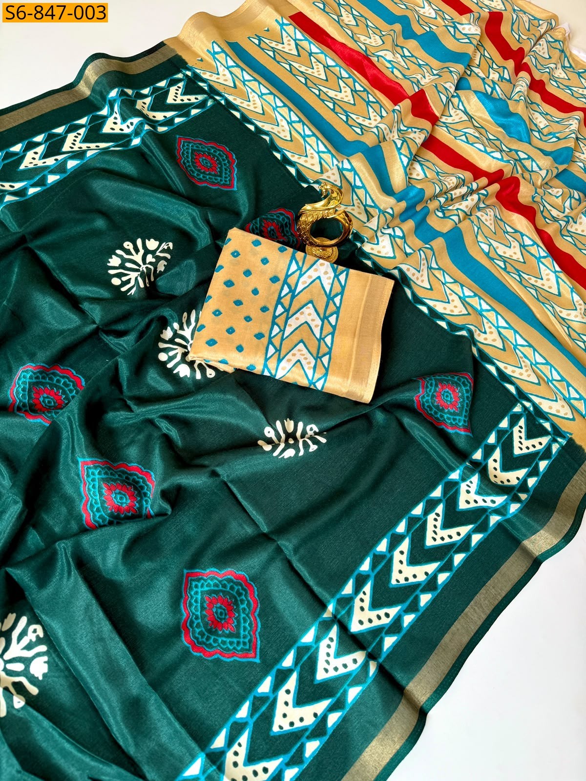 Green Fancy mul cotton saree
