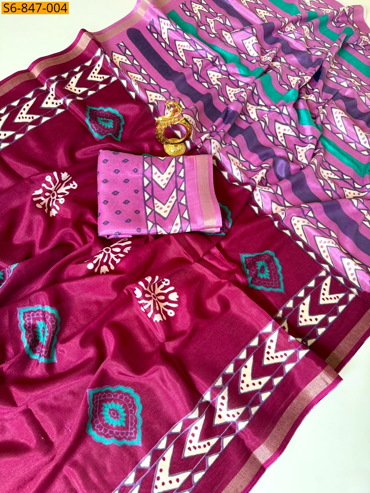 Magenta Pink Fancy mul cotton saree