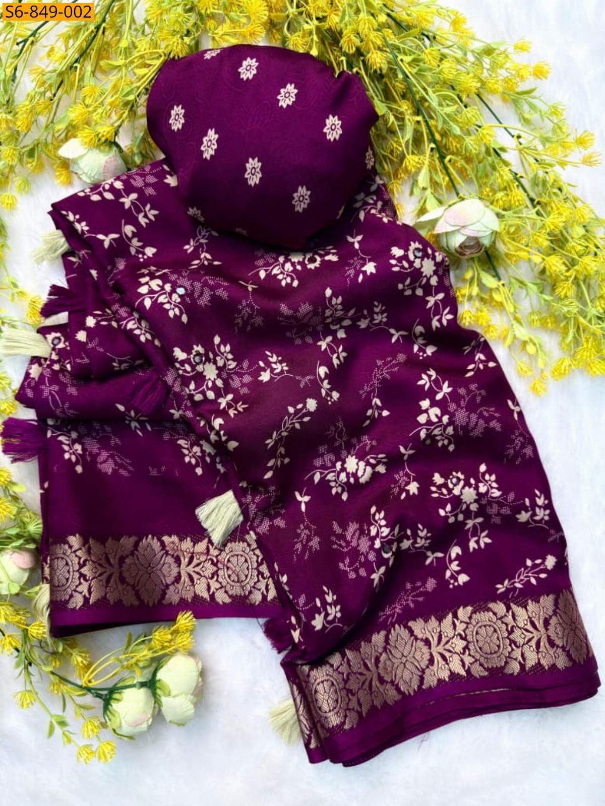 Megenta Fancy Soft Crepe Silk Saree