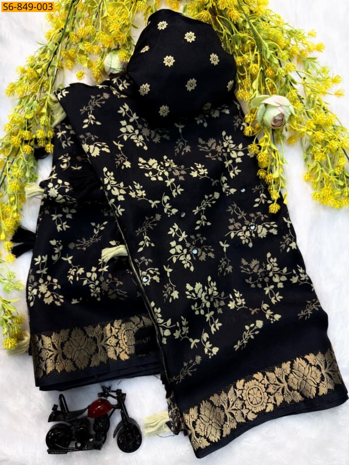 Black Fancy Soft Crepe Silk Saree