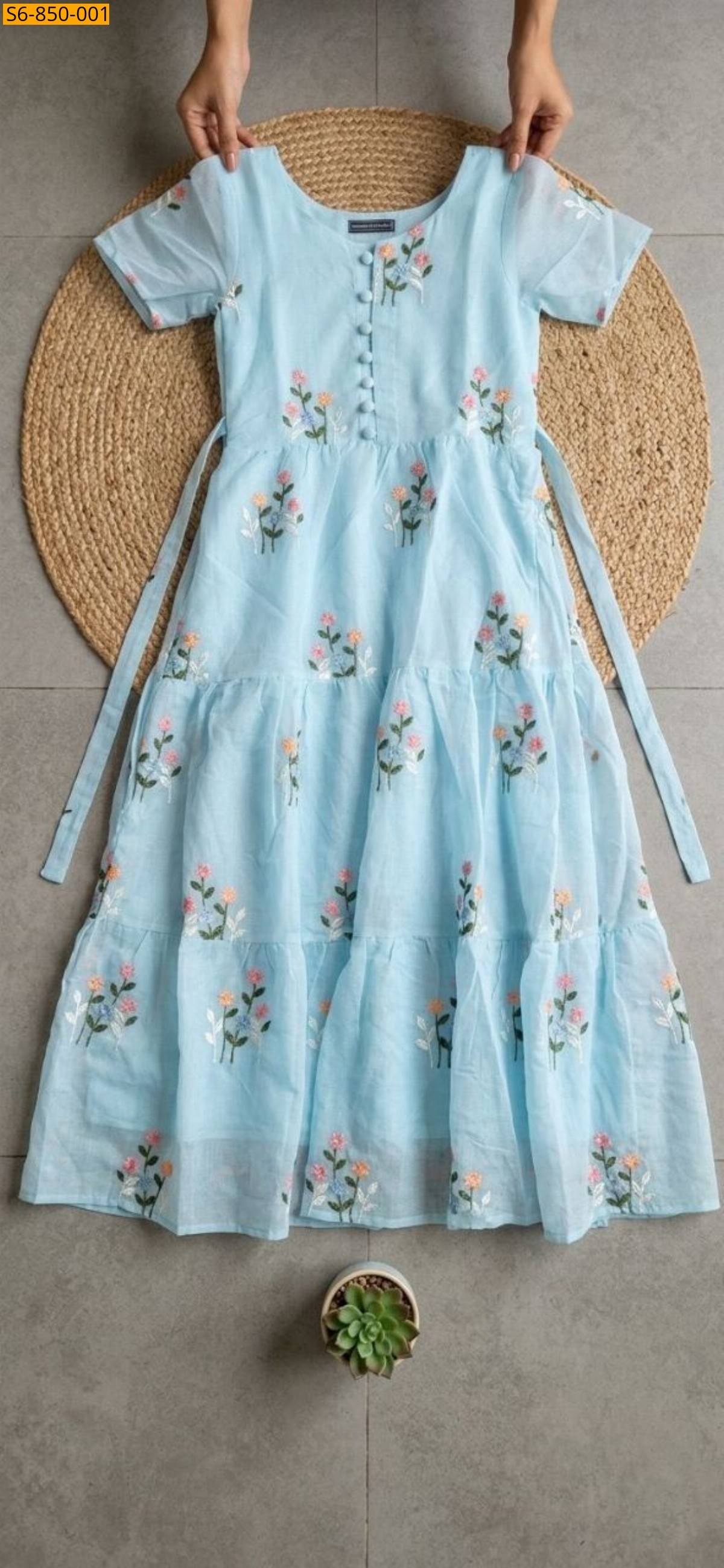 Light Blue Fancy mix Chanderi Cotton Maxi