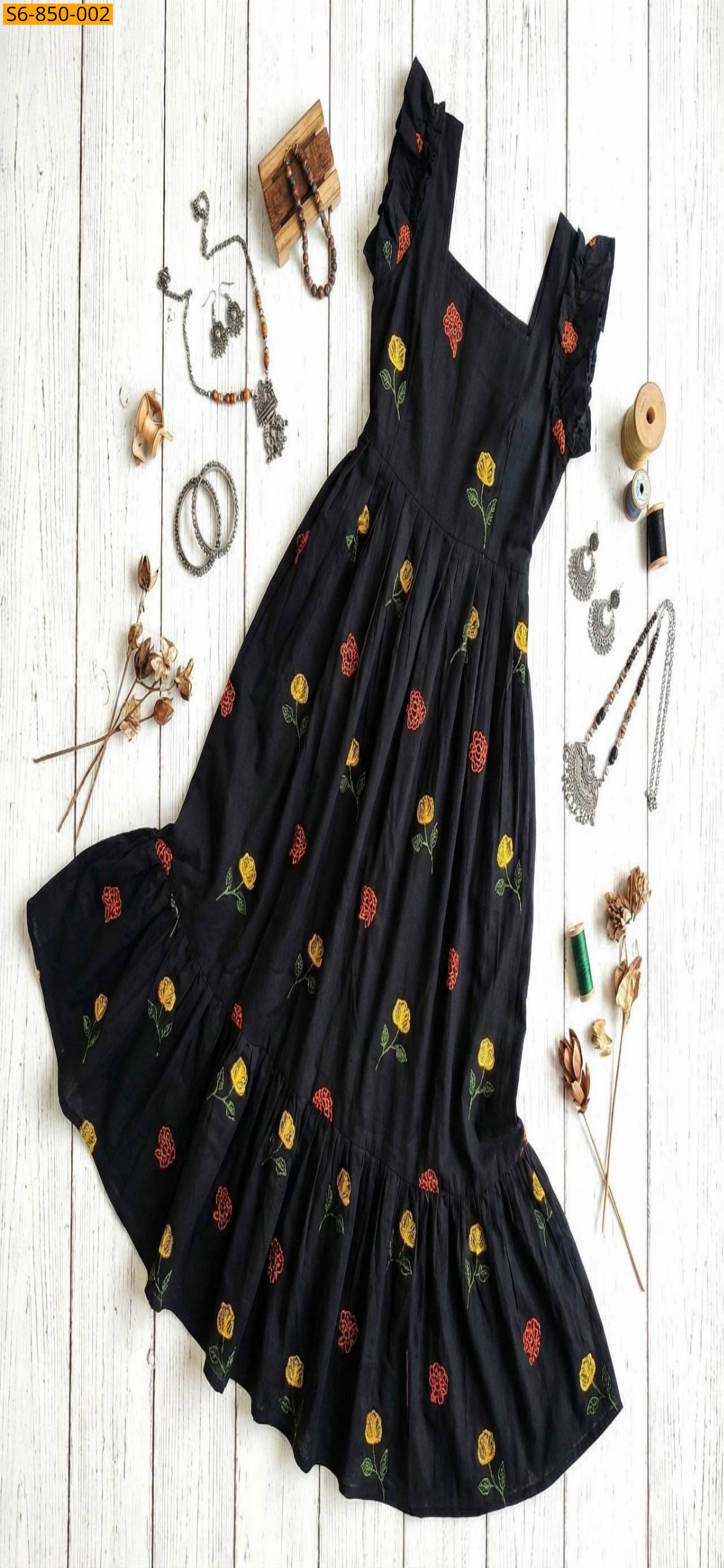 Black Fancy mix Chanderi Cotton Maxi