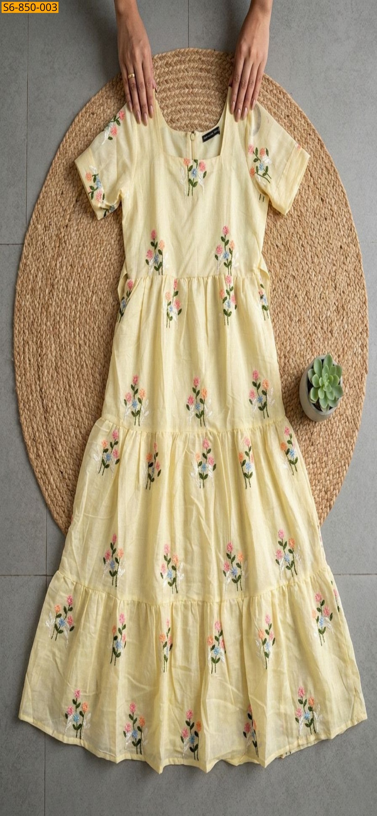 Yellow Fancy mix Chanderi Cotton Maxi