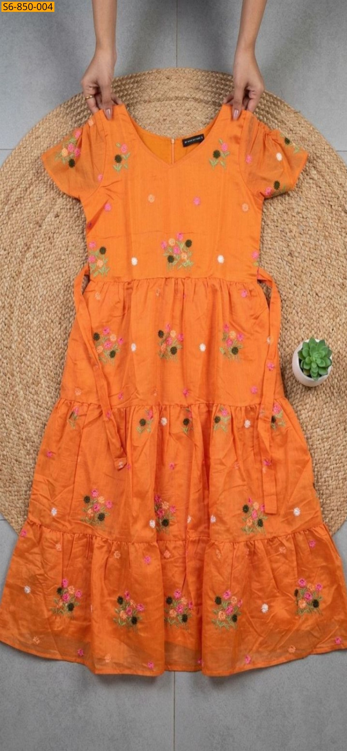 Orange Fancy mix Chanderi Cotton Maxi
