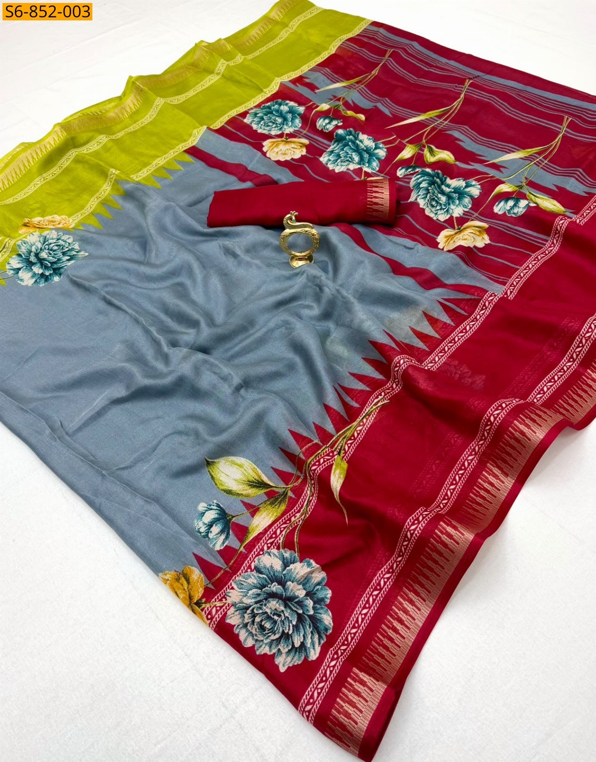Grey Fancy Marshmellow Blooming Saree
