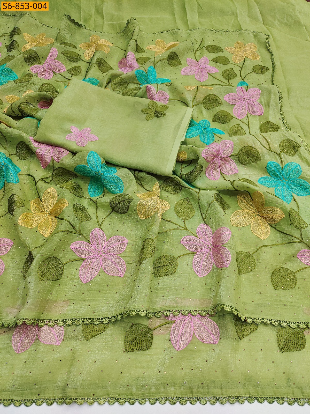Green Fancy Viscose Crunchy Silk Saree
