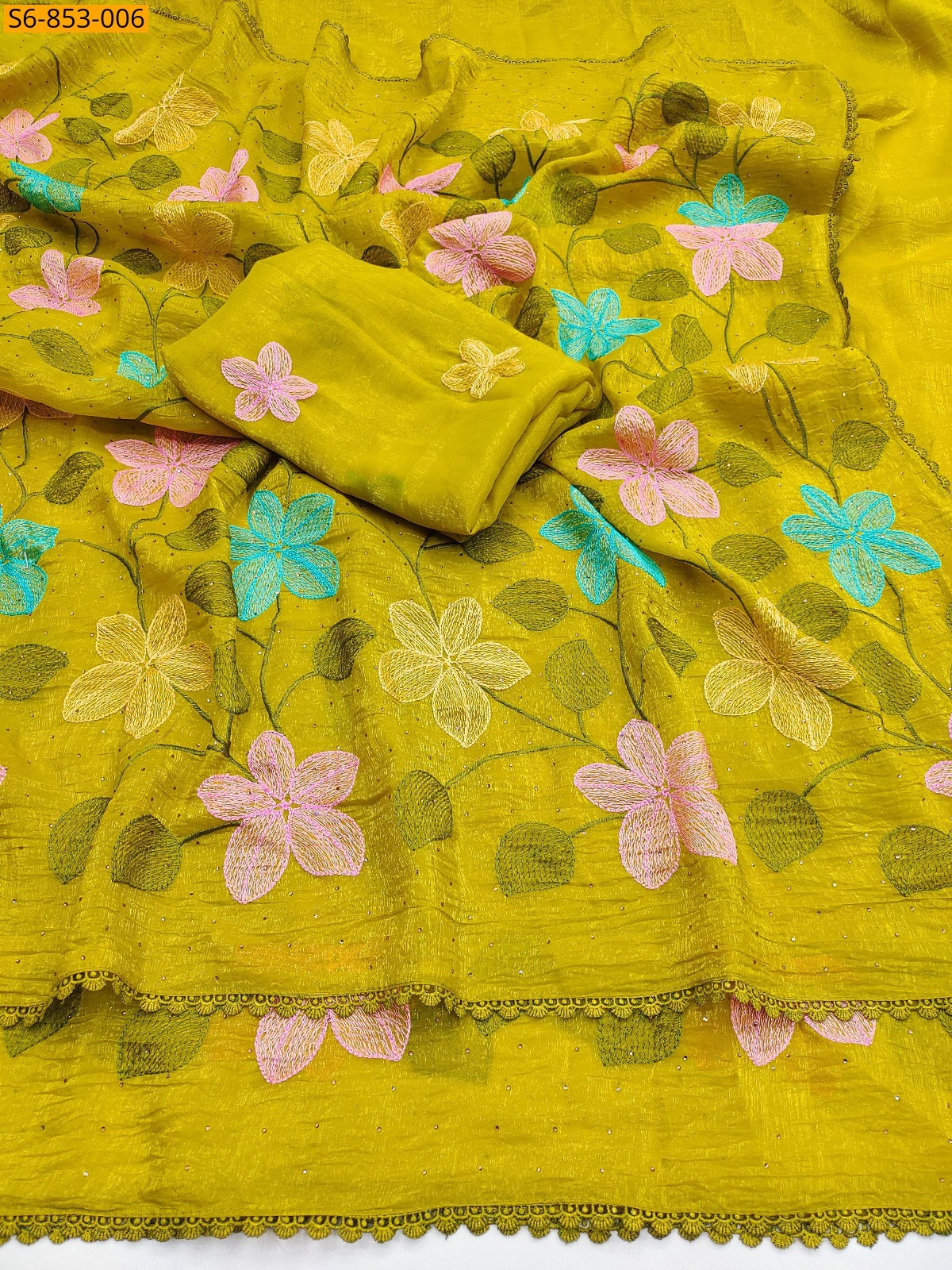 Lime yellow Fancy Viscose Crunchy Silk Saree