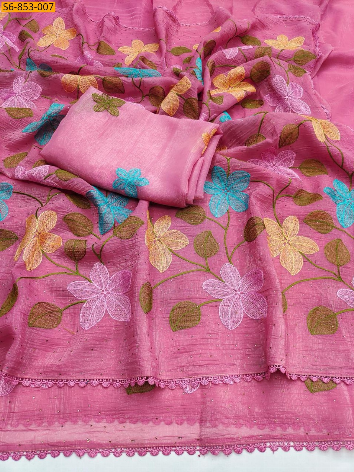 Pink Fancy Viscose Crunchy Silk Saree
