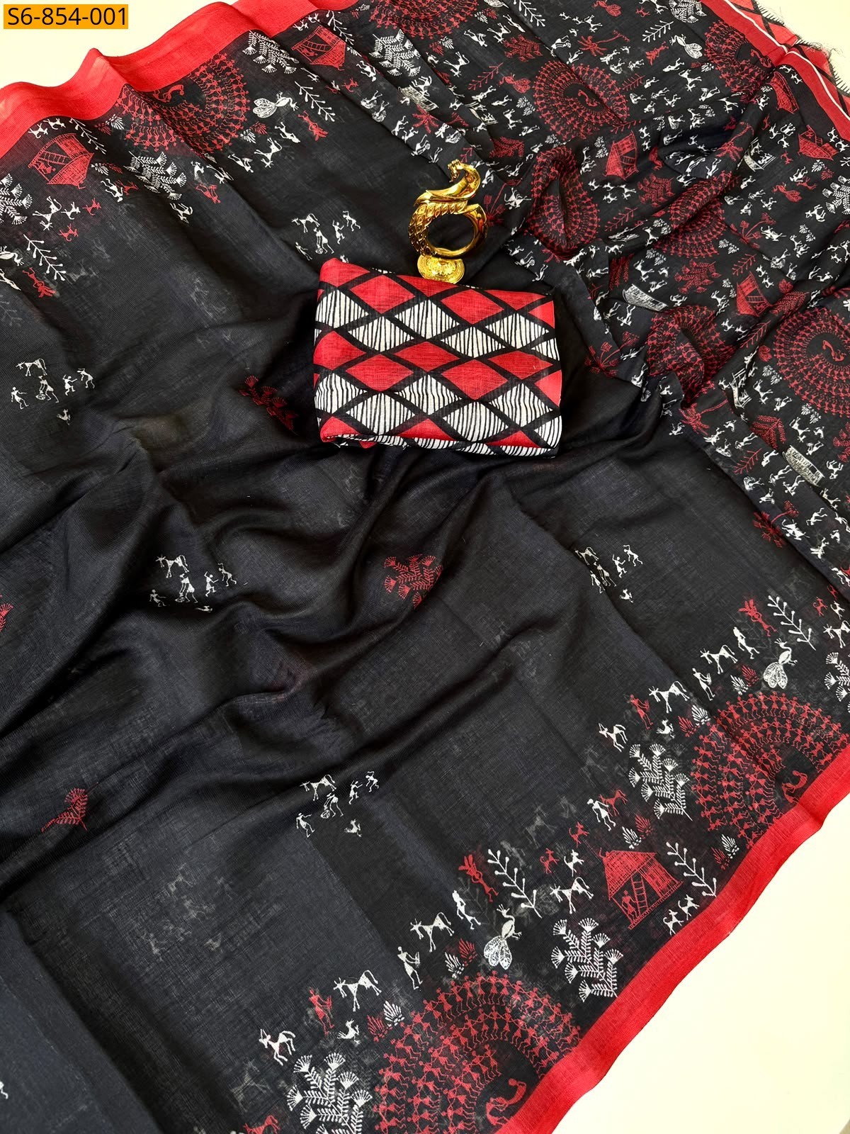 Black Fancy Linen Cotton Saree