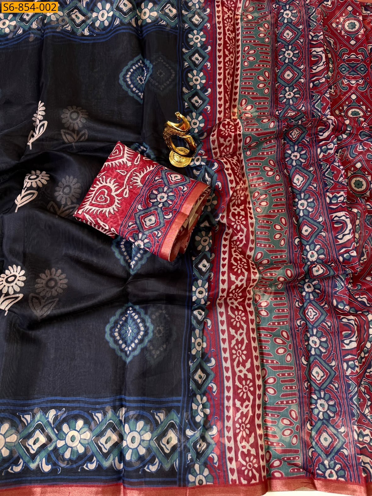 Black Fancy Linen Cotton Saree