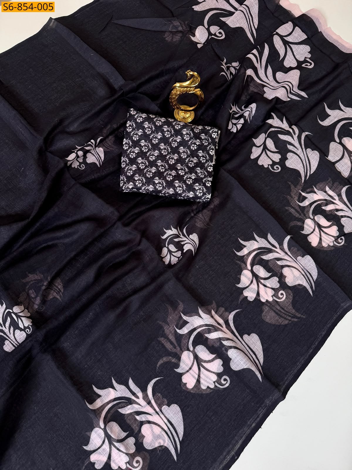 Black Fancy Linen Cotton Saree