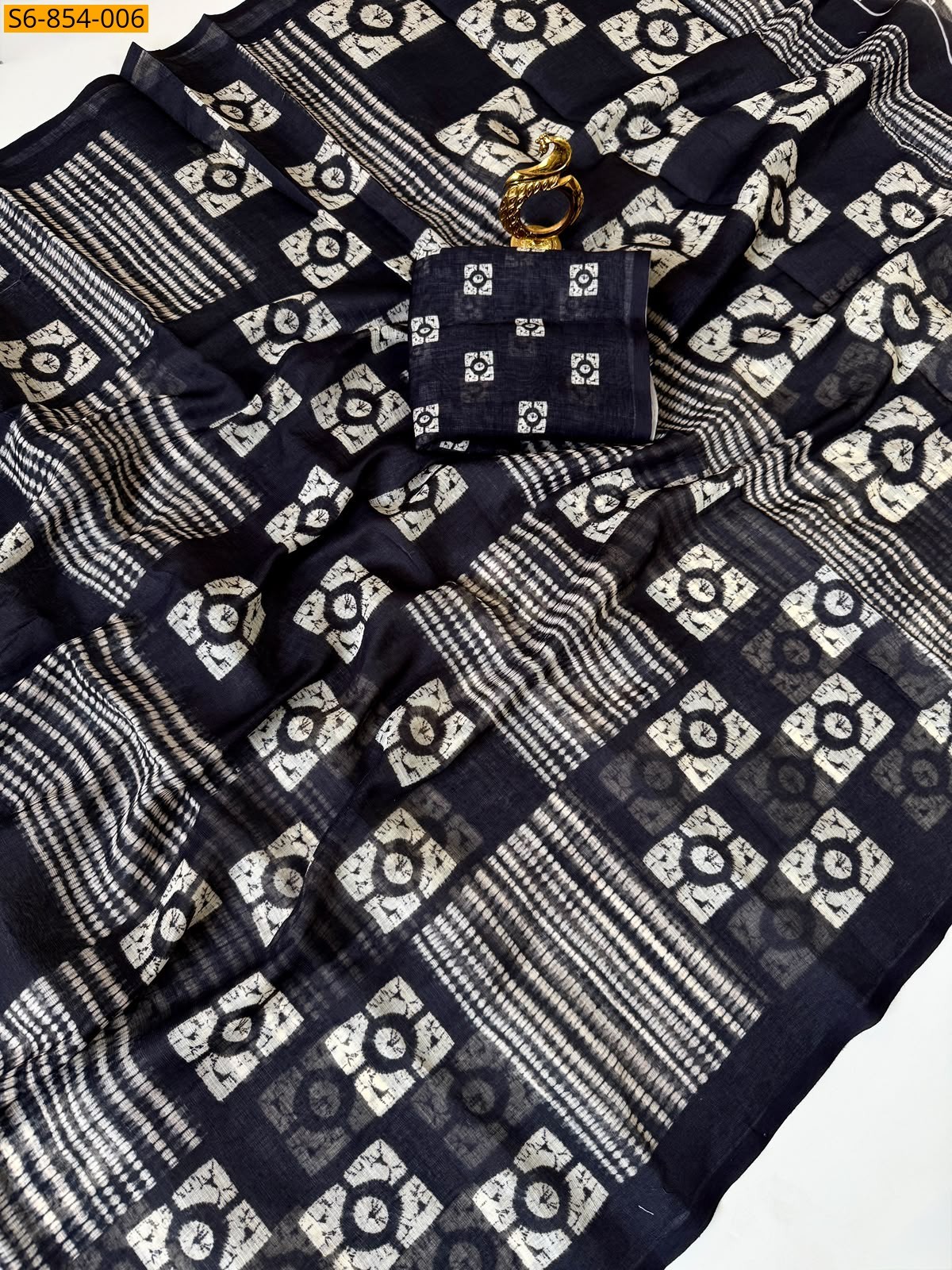 Black Fancy Linen Cotton Saree