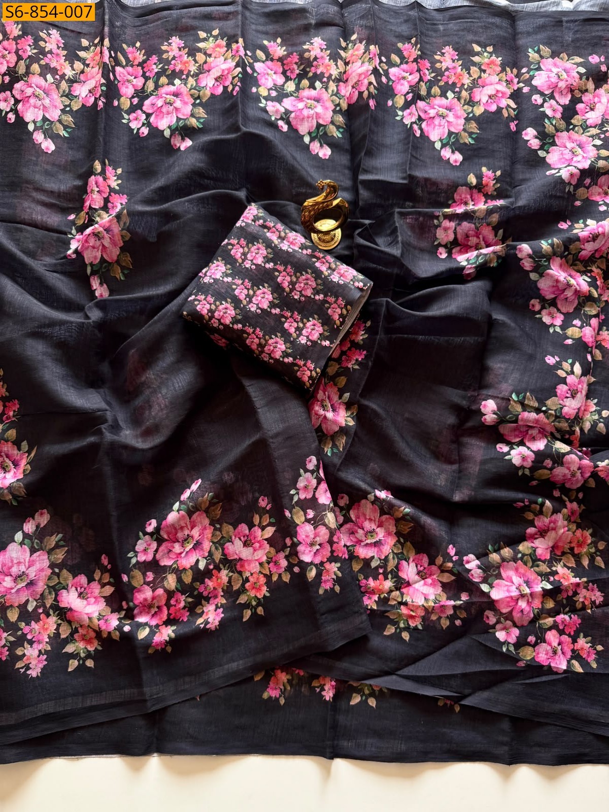 Black Fancy Linen Cotton Saree