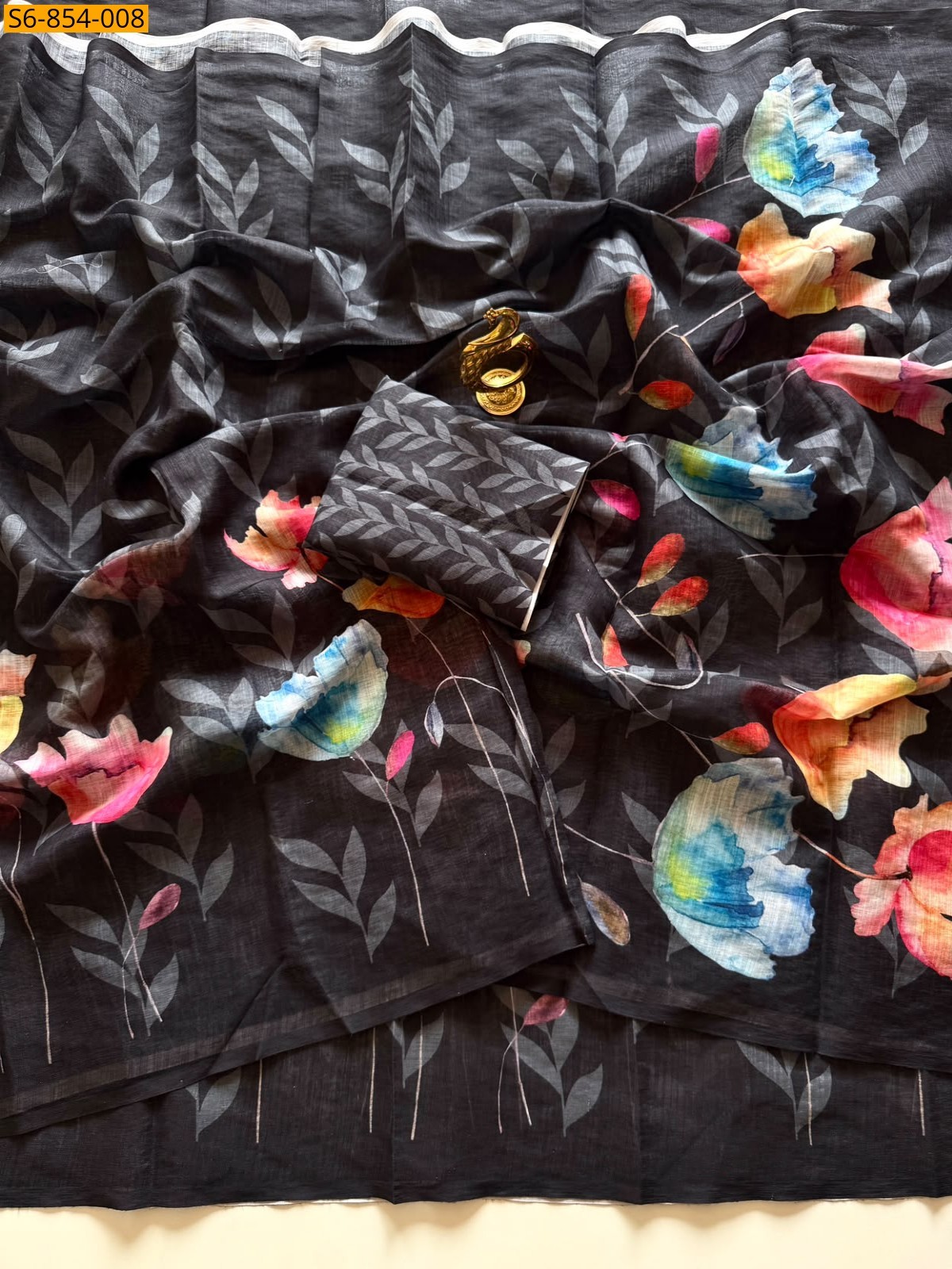 Black Fancy Linen Cotton Saree