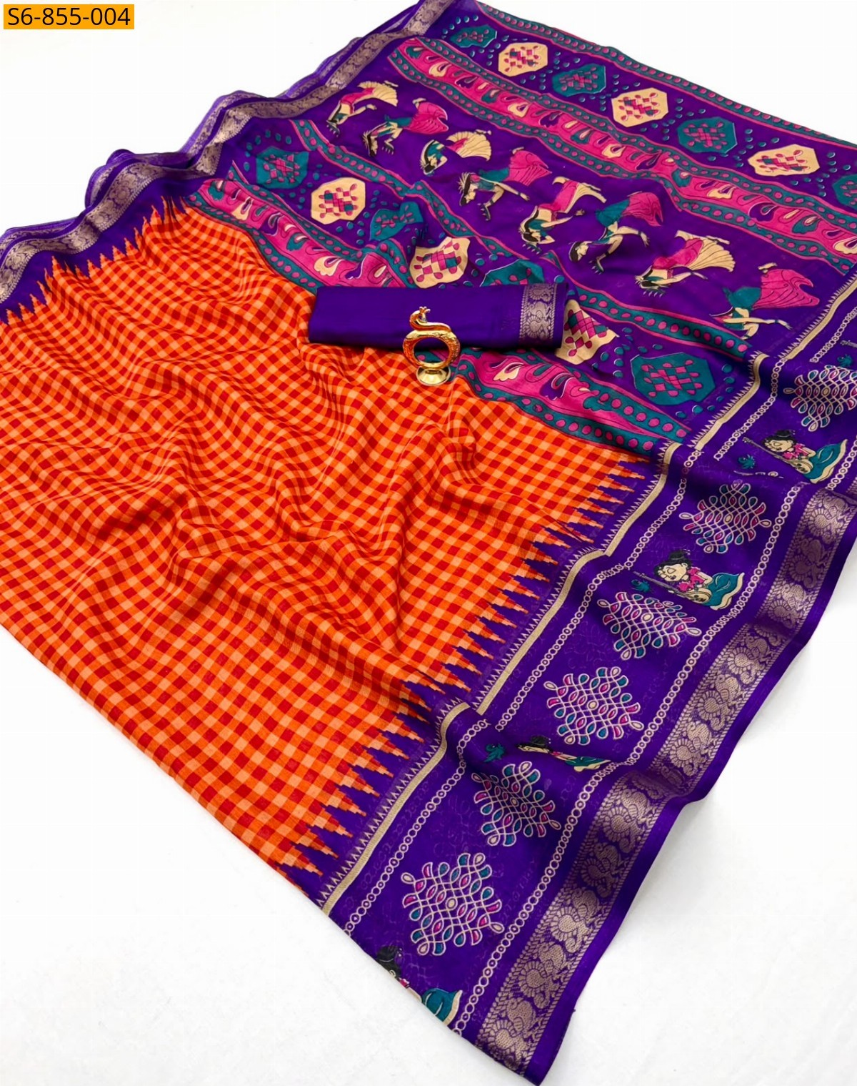 Orange Fancy Dola Silk Saree
