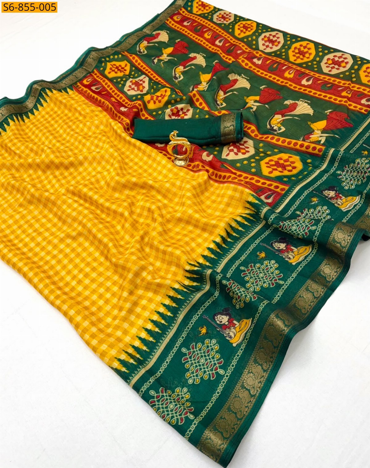 Yellow Fancy Dola Silk Saree