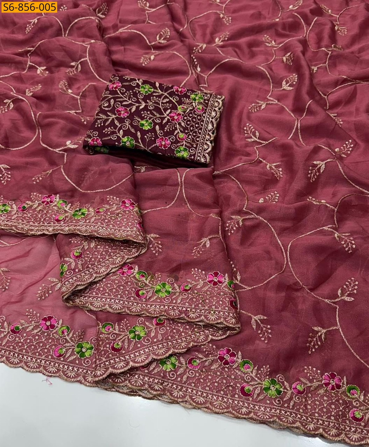 Pink Fancy Star Georgette Saree