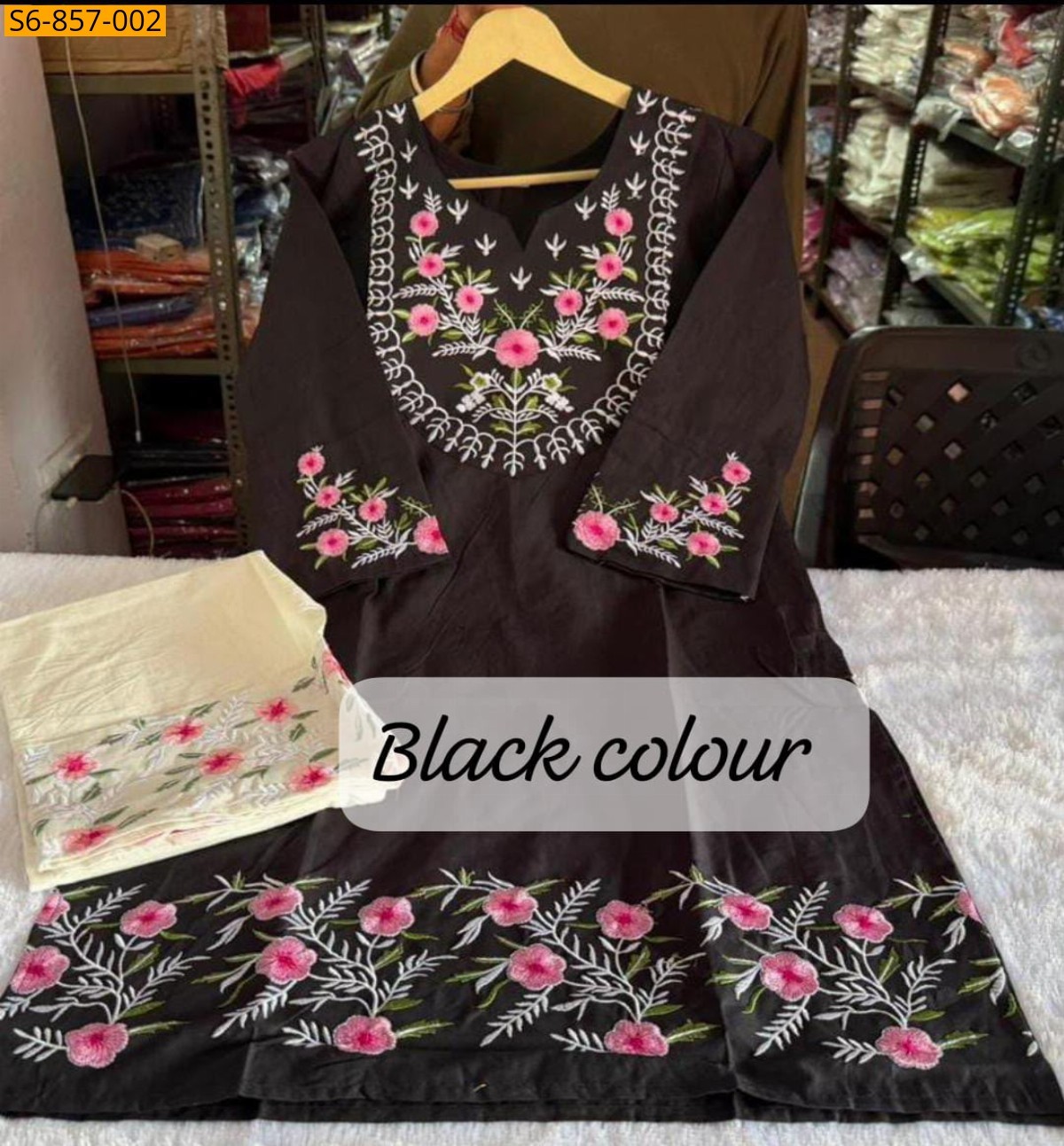 Black Fancy Mix Cotton Embroidered Coord Set