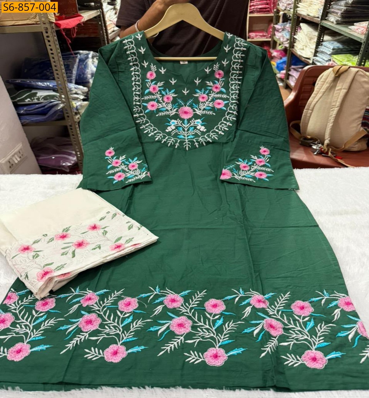 Green Fancy Mix Cotton Embroidered Coord Set