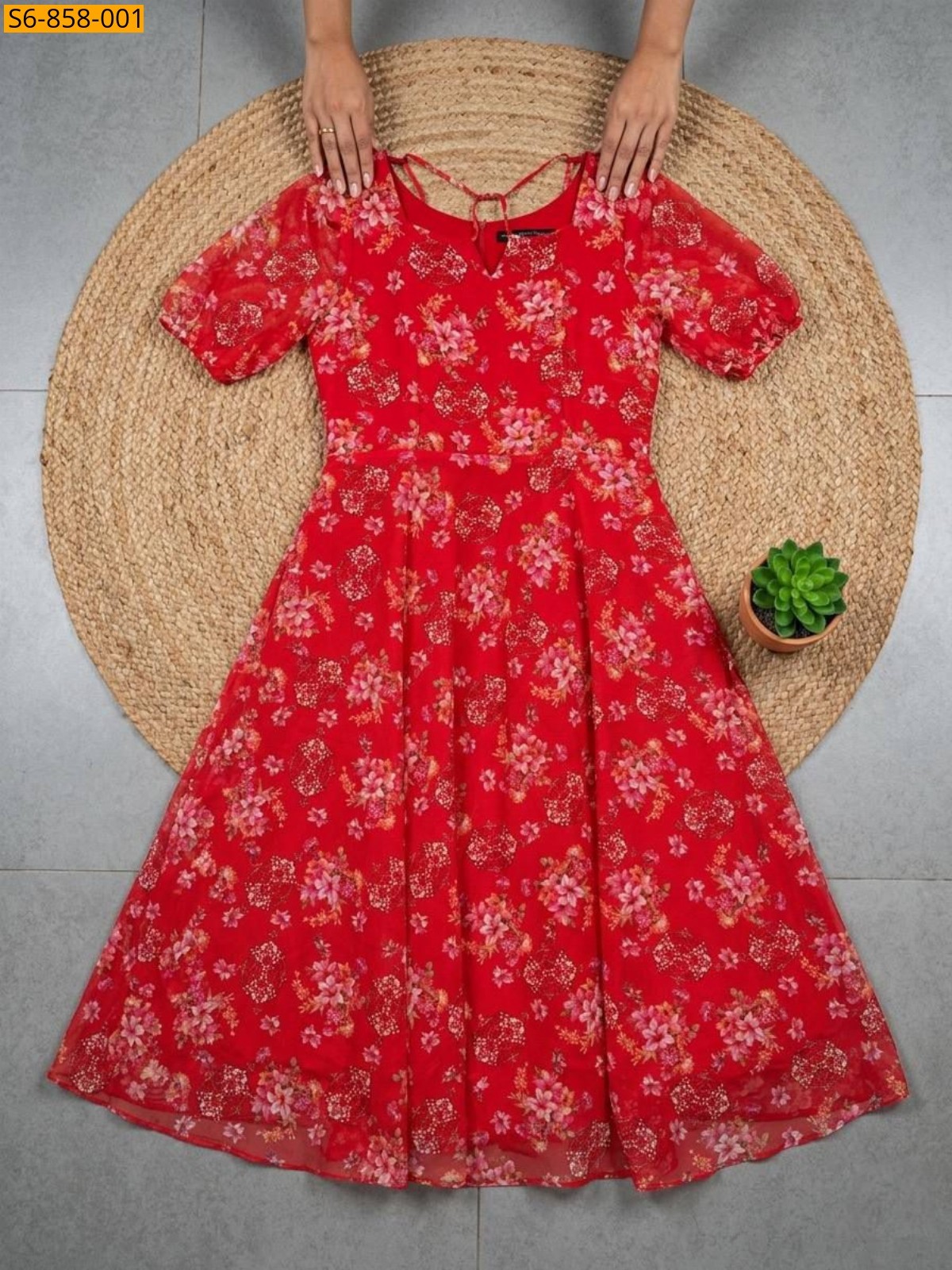 Red Fancy Alfino Chiffon Maxi