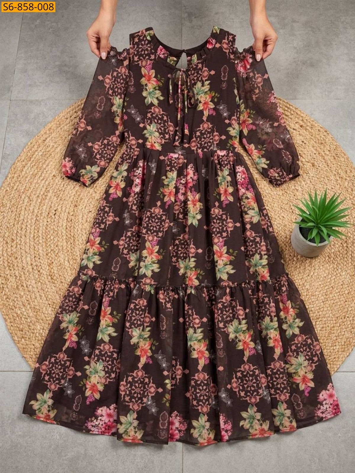 Brown Fancy Alfino Chiffon Maxi