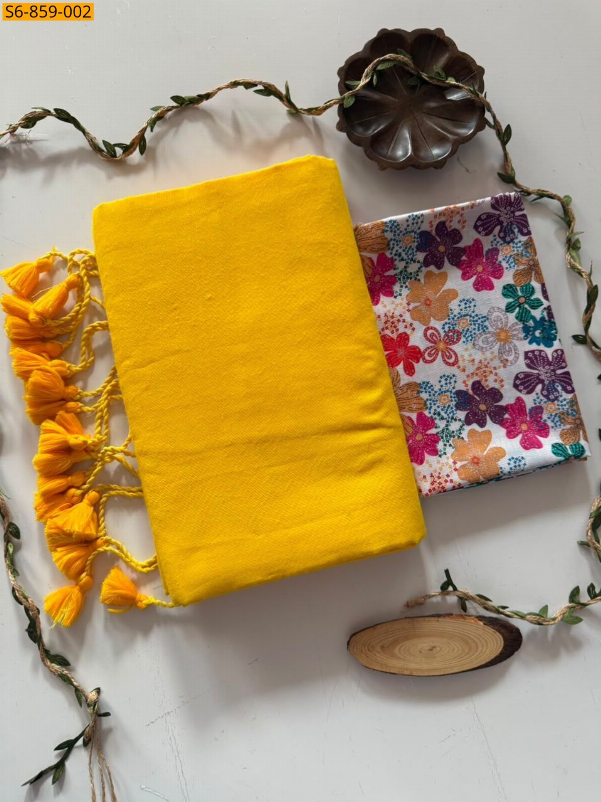 Yellow Fancy Khadi Cotton Saree