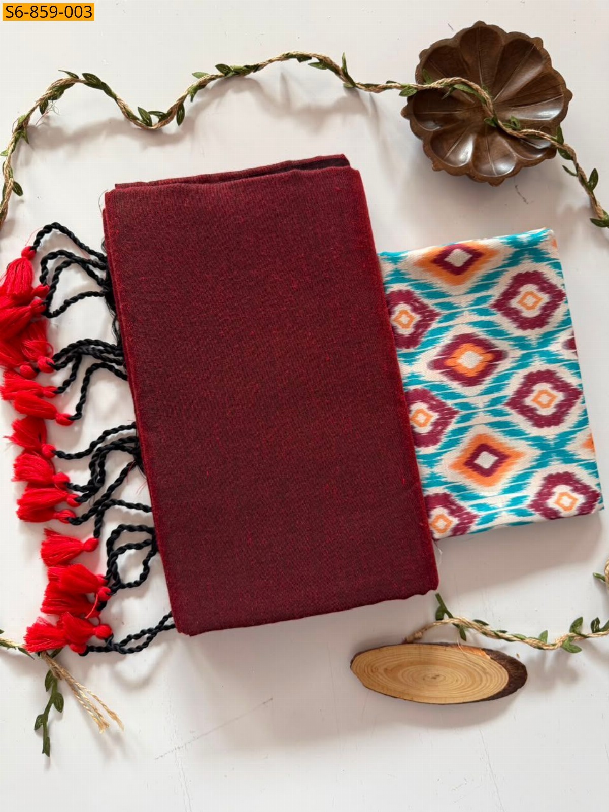 Maroon Fancy Khadi Cotton Saree