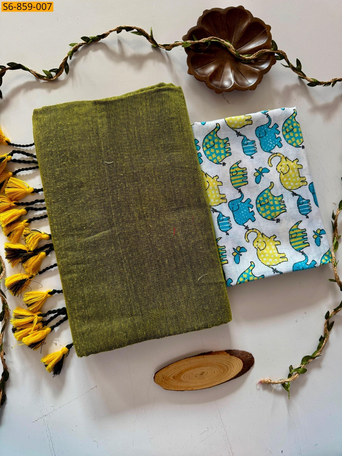 Green Fancy Khadi Cotton Saree