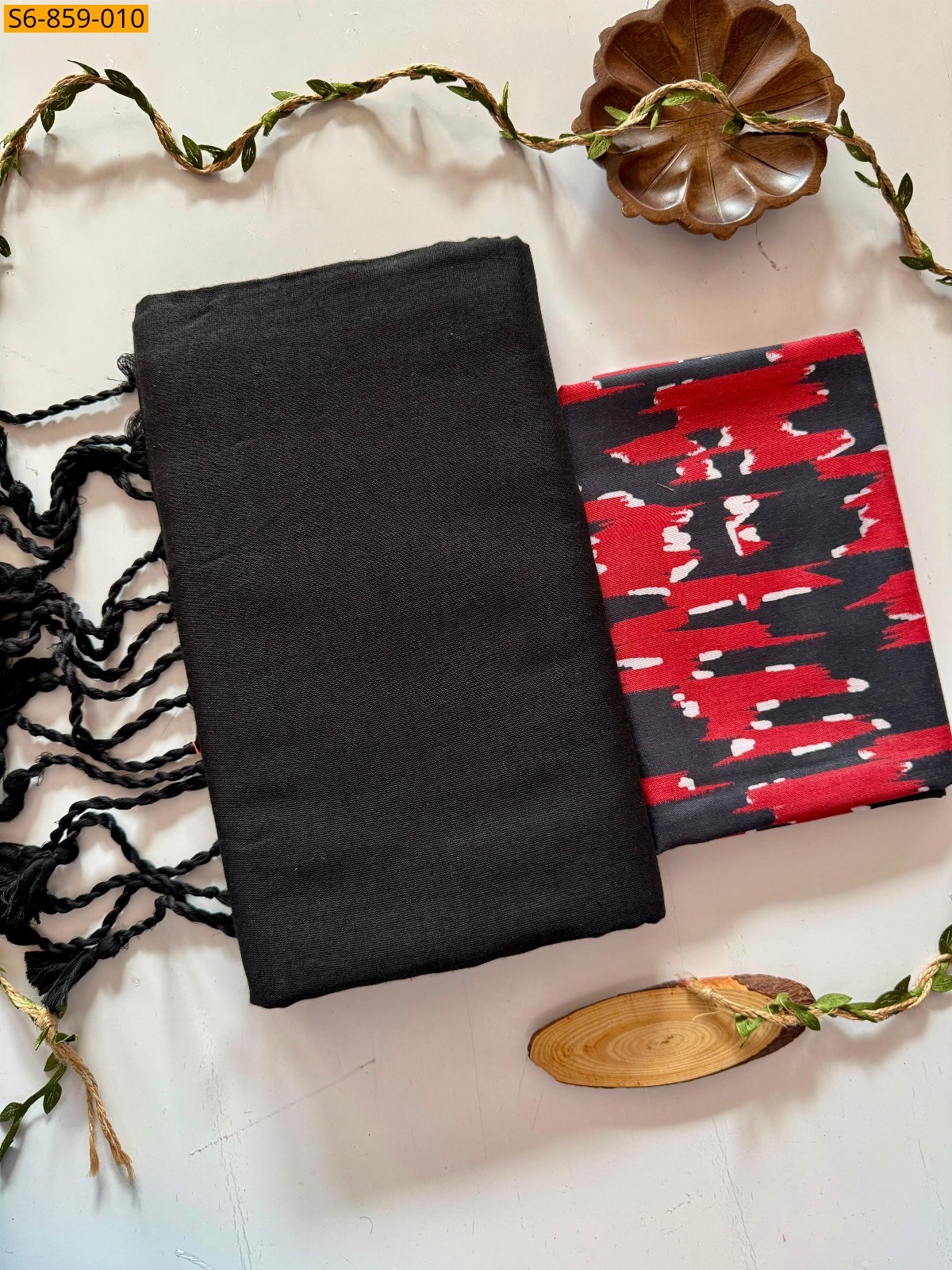 Black Fancy Khadi Cotton Saree