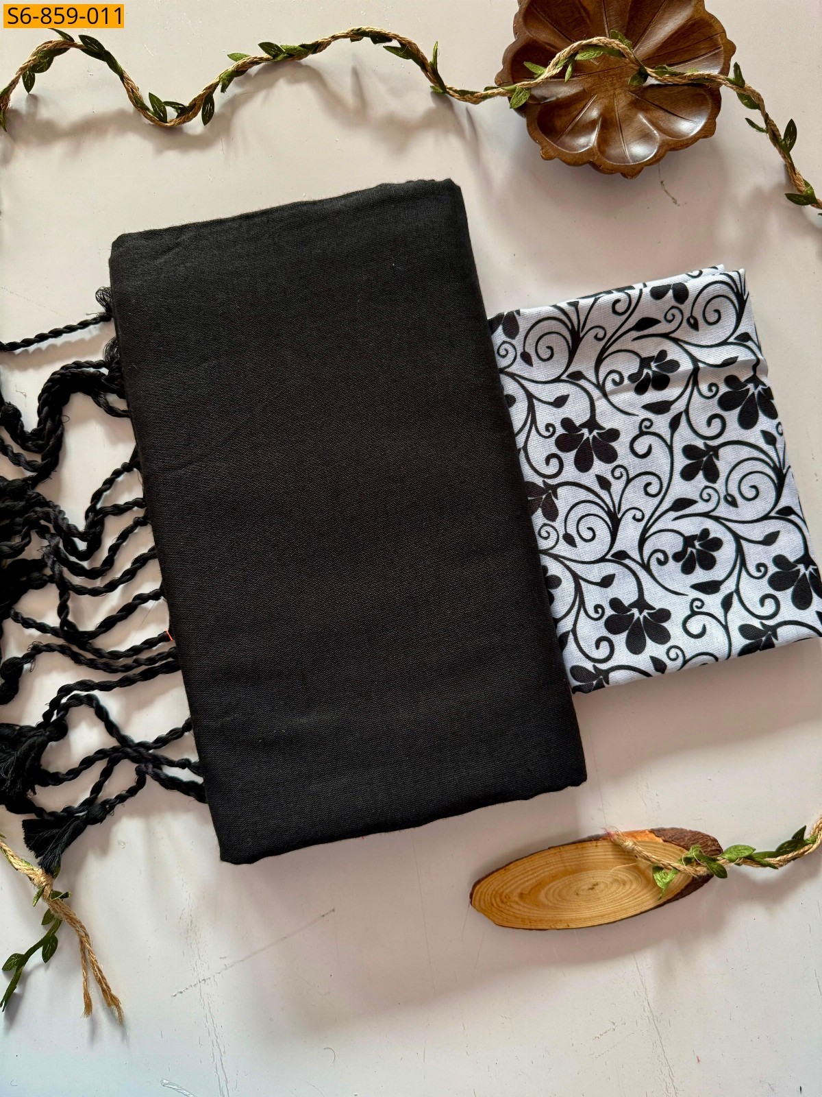 Black Fancy Khadi Cotton Saree