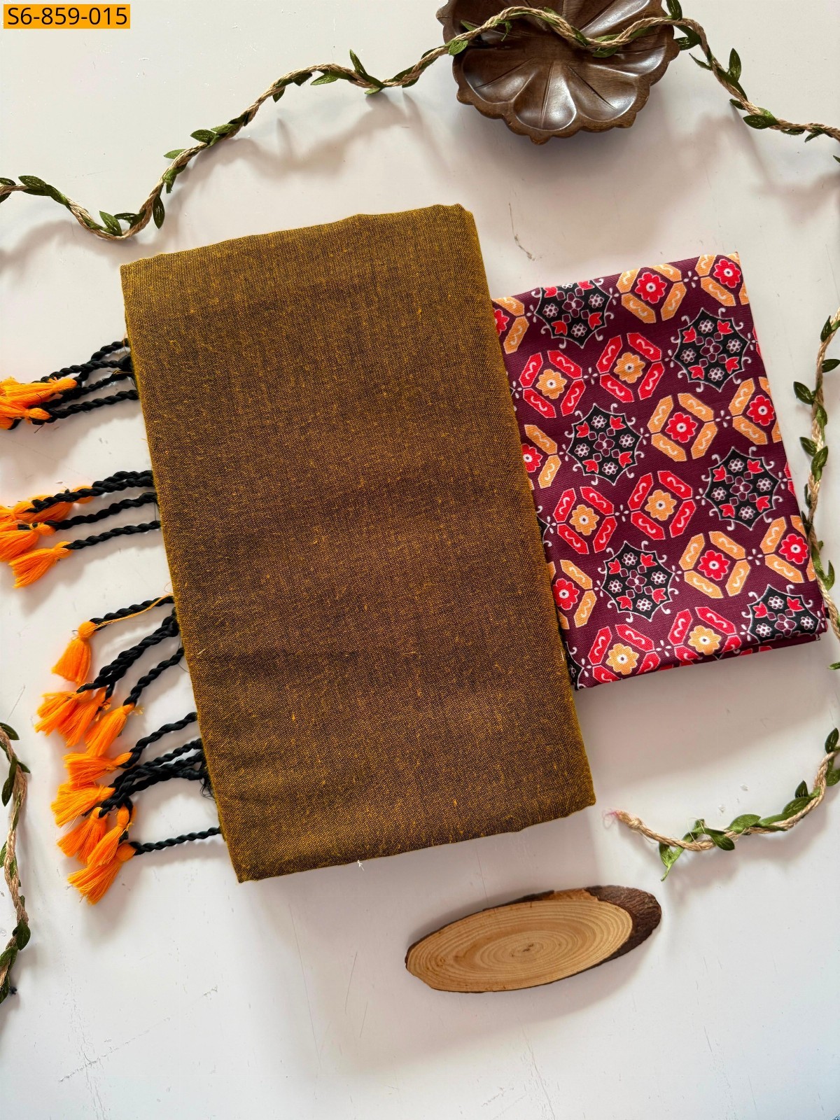 Brown Fancy Khadi Cotton Saree