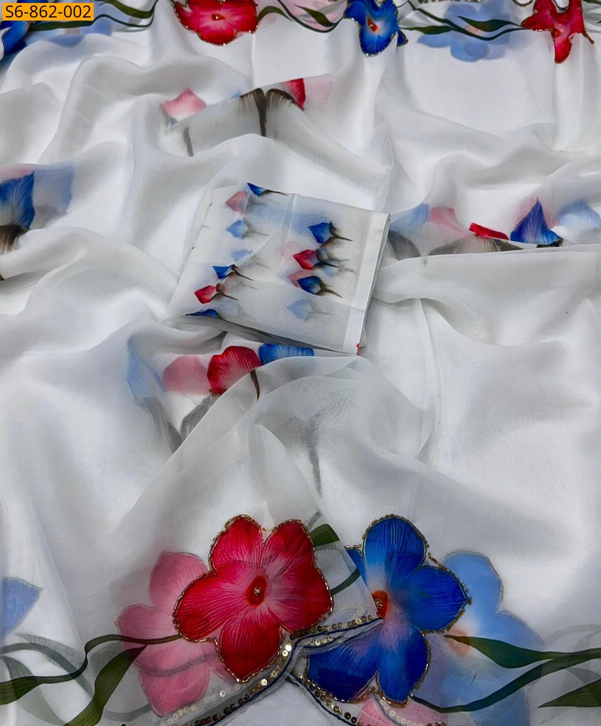 White Fancy Soft Georgette Silk  Saree