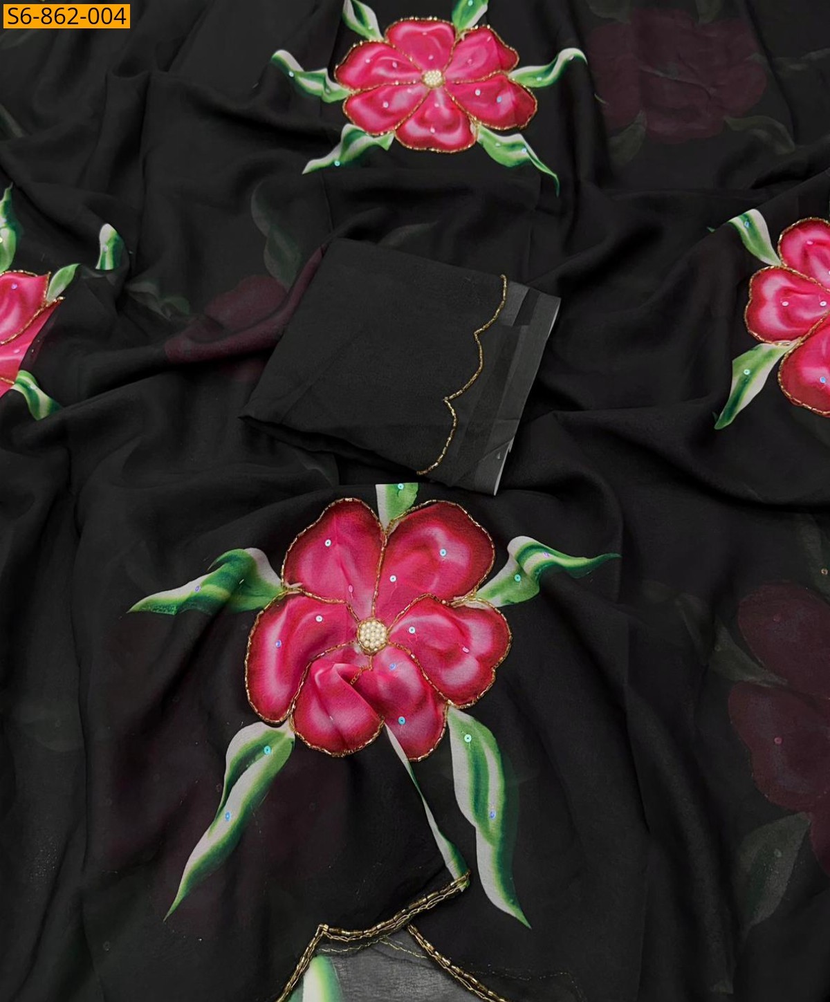 Black Fancy Soft Georgette Silk  Saree