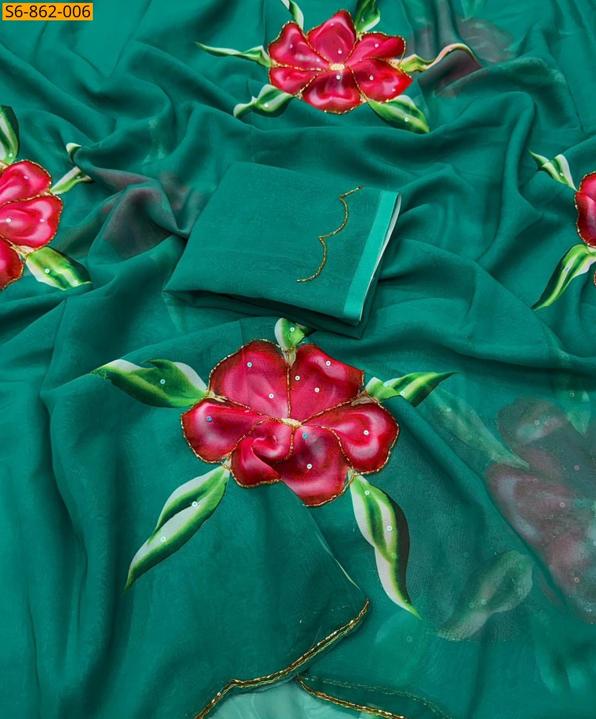 Green Fancy Soft Georgette Silk  Saree