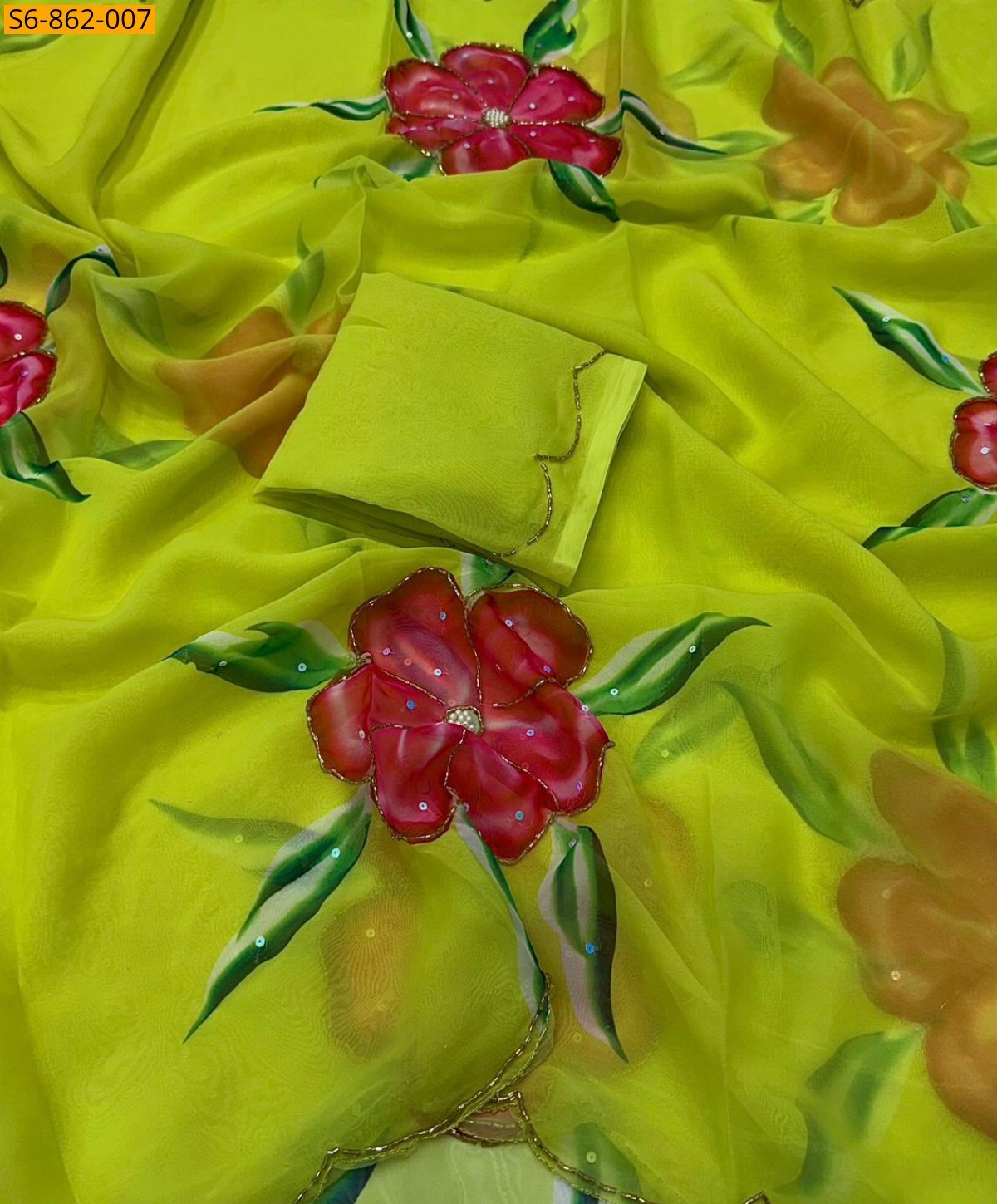 Neon Fancy Soft Georgette Silk  Saree