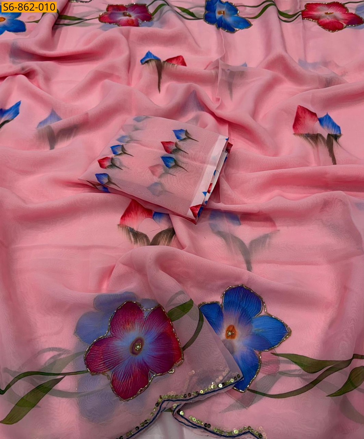 Baby Pink Fancy Soft Georgette Silk  Saree